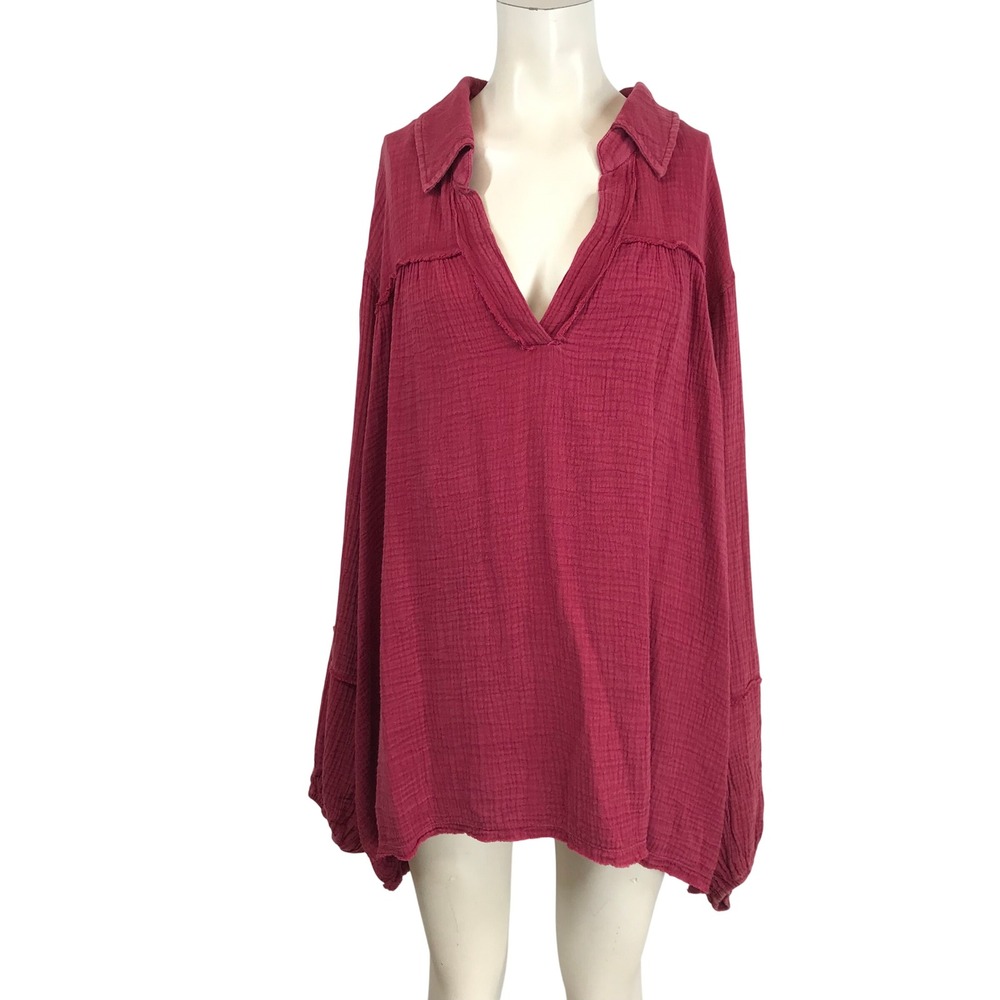 ANDRÉE‎ BY UNIT Gauze V Neck Collared Oversized Tunic Shirt 3X